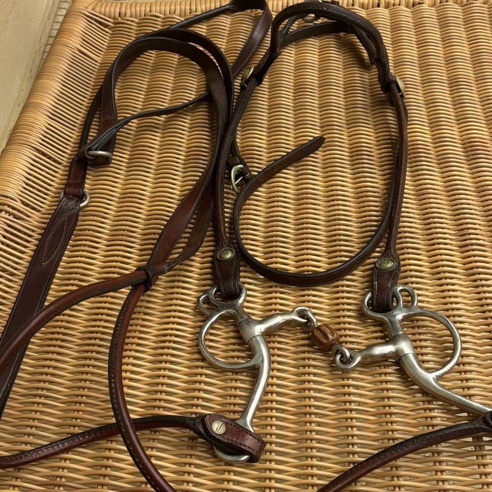Rolled Leather Horse Bridle with 5 inch bit Romal/California style reins